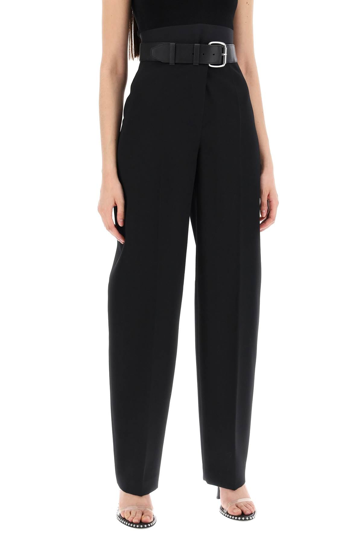 Pants With Integrated Belt  - Black