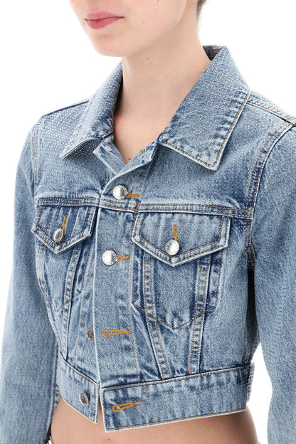 Denim Jacket With Micro Rhinest  - Blue