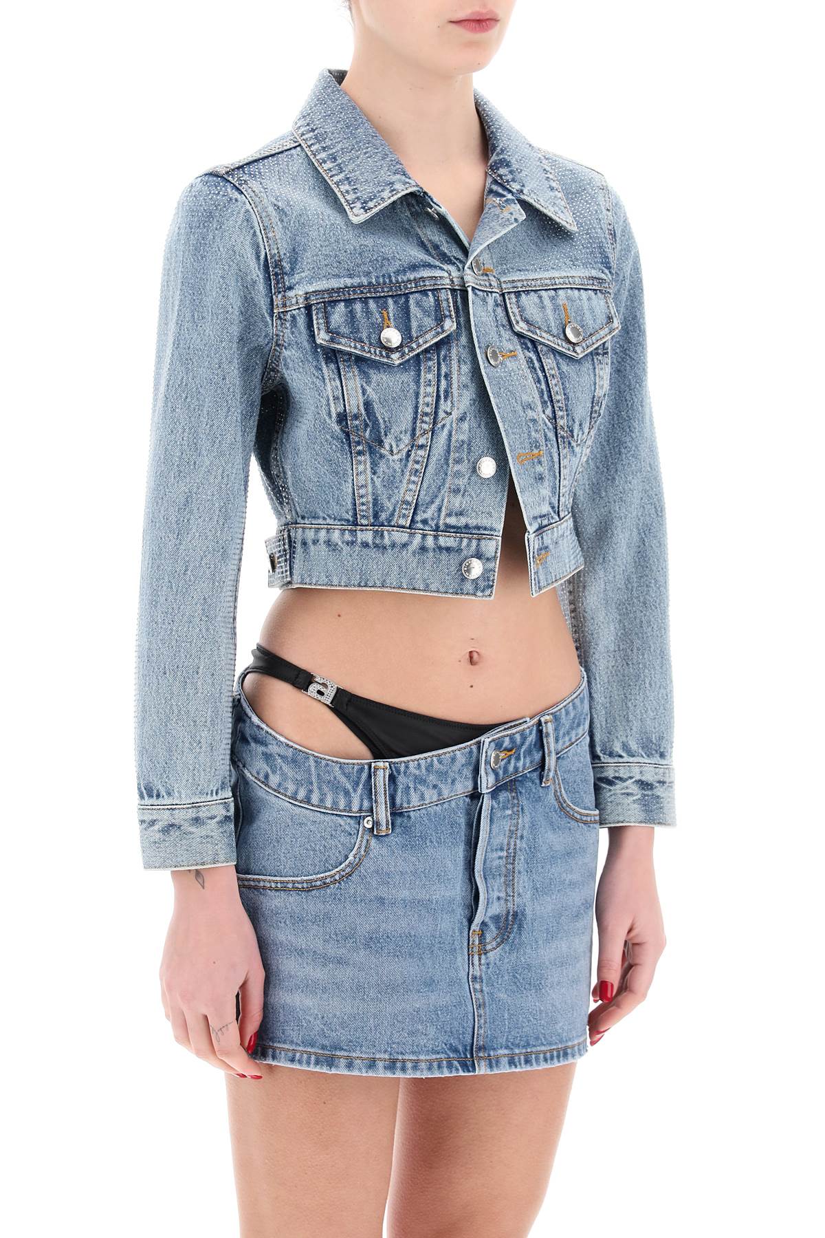 Denim Jacket With Micro Rhinest  - Blue