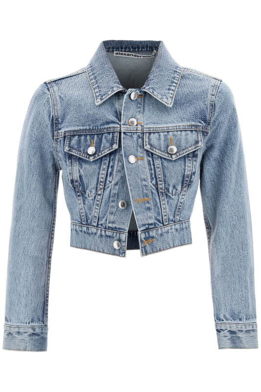 Denim Jacket With Micro Rhinest  - Blue