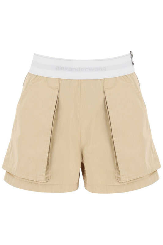 Cargo Shorts With Elastic Waistband  - Beige