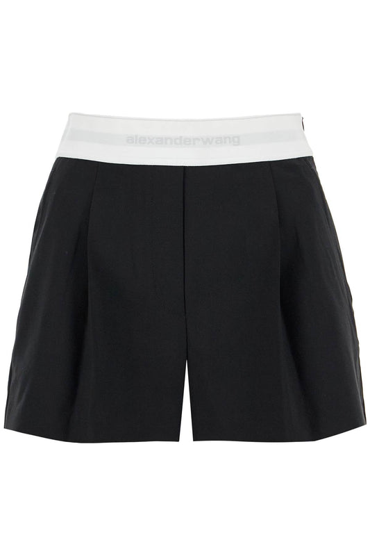 Pleated Shorts With Branded Band  - Nero
