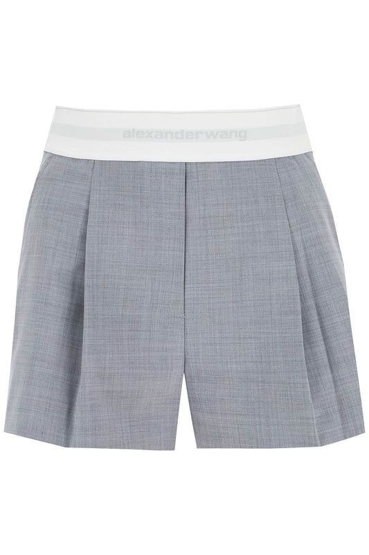 Pleated Shorts With Branded Band  - Grigio