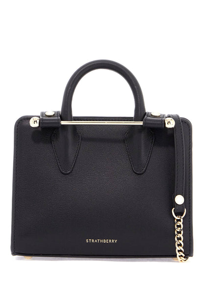 Mini Tote In Black Calfskin With Removable Shoulder Strap  - Black