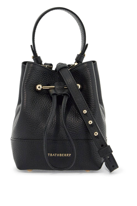 Black Calfskin Bucket Bag With Hammered Finish And Drawstring Closure  - Black