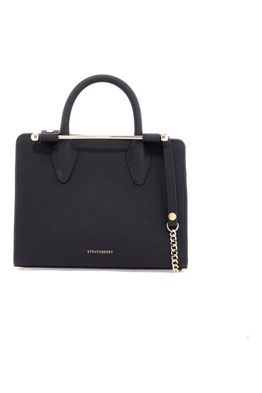 Mini Tote Structured In Black Leather With Gold Details  - Black