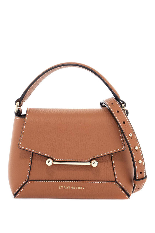 Brown Leather Nano Mosaic Crossbody Bag With Gold Button  - Brown