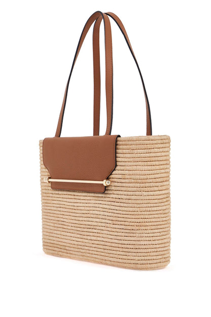 Medium Basket Bag In Natural Raffia With Leather Details And Metal Closure  - Neutro