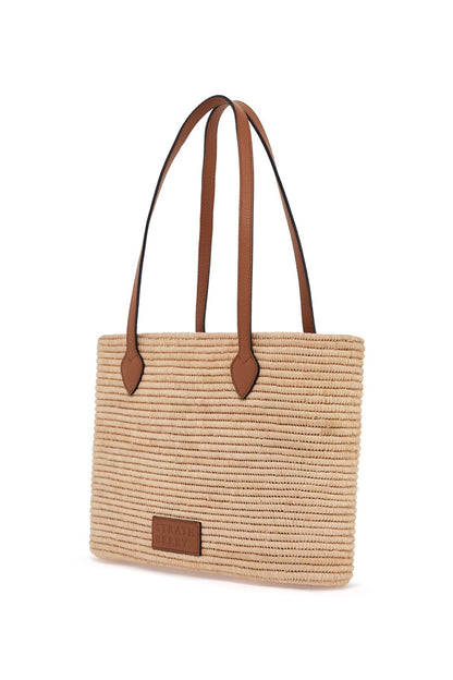 Medium Basket Bag In Natural Raffia With Leather Details And Metal Closure  - Neutro