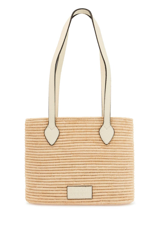 Large Vanilla Raffia Basket Bag With Leather Finishes  - Beige