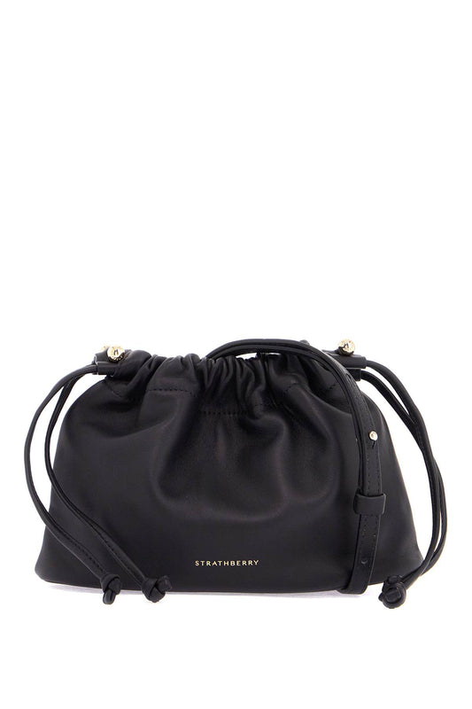 Black Lambskin Bucket Bag With Drawstring  - Black