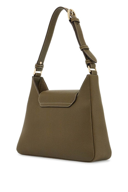 Khaki Leather Hobo Bag With Adjustable Strap  - Khaki