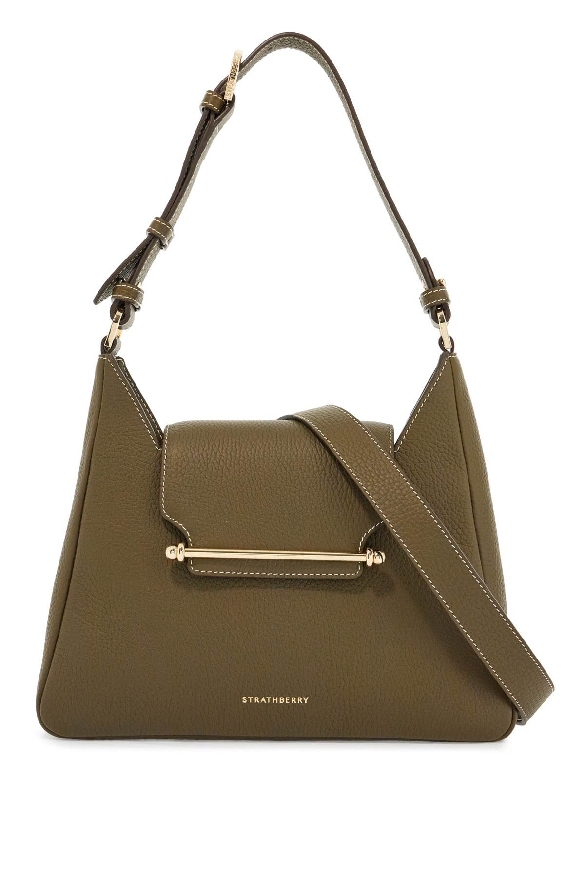 Khaki Leather Hobo Bag With Adjustable Strap  - Khaki