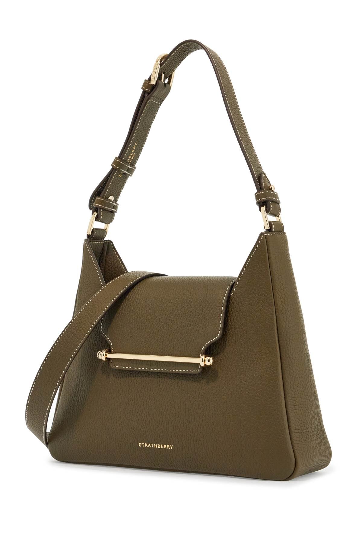 Khaki Leather Hobo Bag With Adjustable Strap  - Khaki