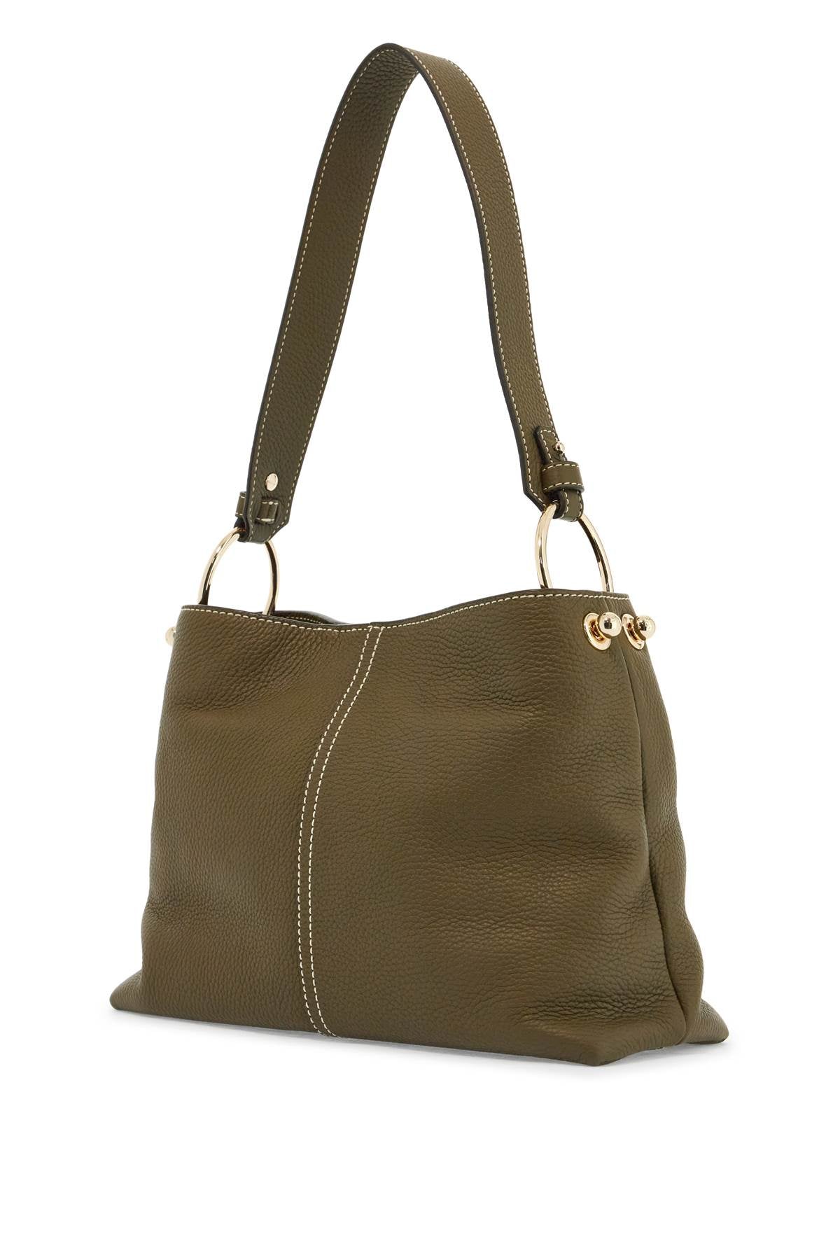 Khaki Leather Hobo Bag With Adjustable Strap  - Khaki