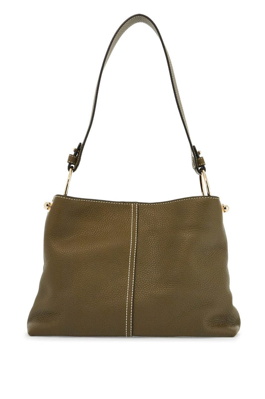 Khaki Leather Hobo Bag With Adjustable Strap  - Khaki