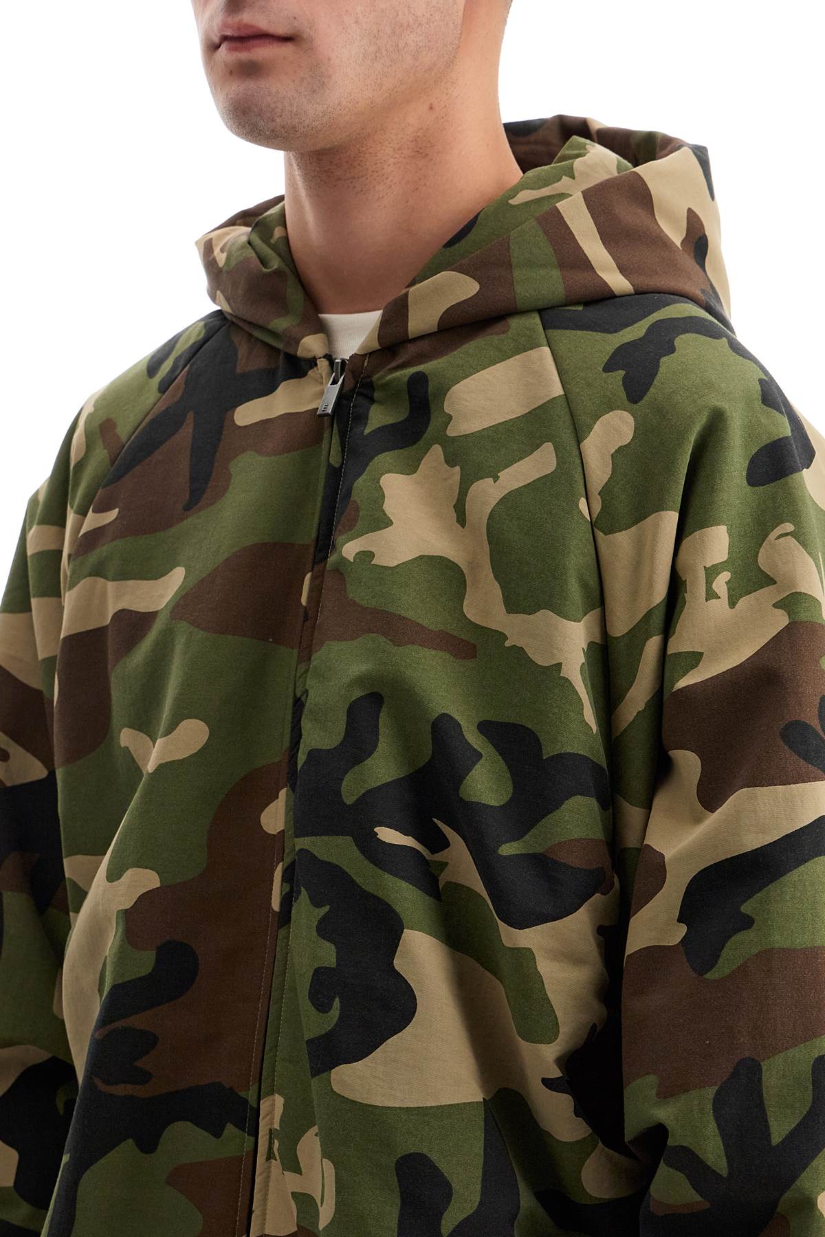 Jacket With Camouflage Print  - Khaki