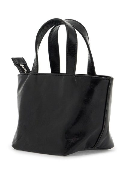 Mini Leather Tote Bag With Punch Detailing  - Black