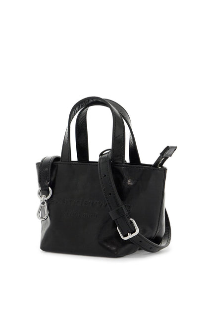 Mini Leather Tote Bag With Punch Detailing  - Black