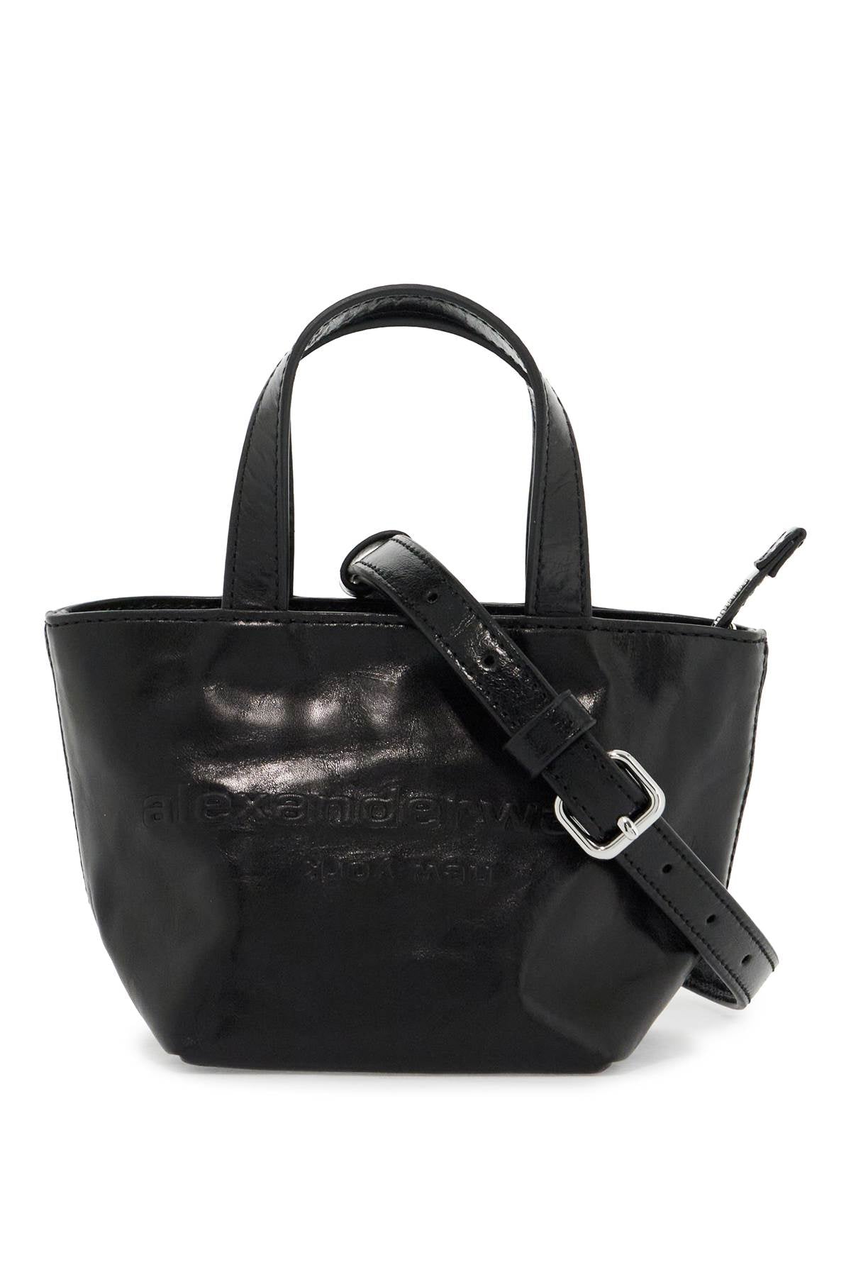 Mini Leather Tote Bag With Punch Detailing  - Black