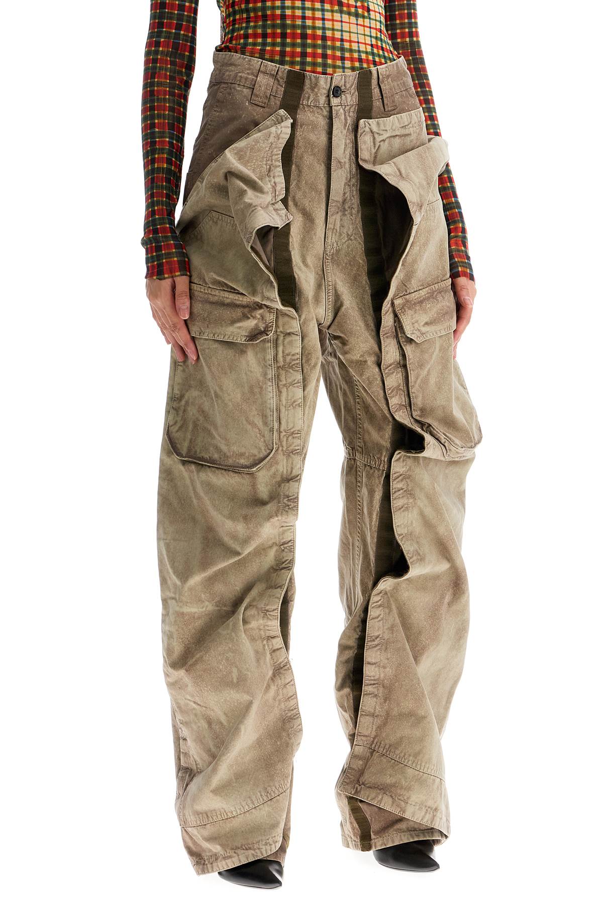 Velcro Cargo Pants With  - Khaki