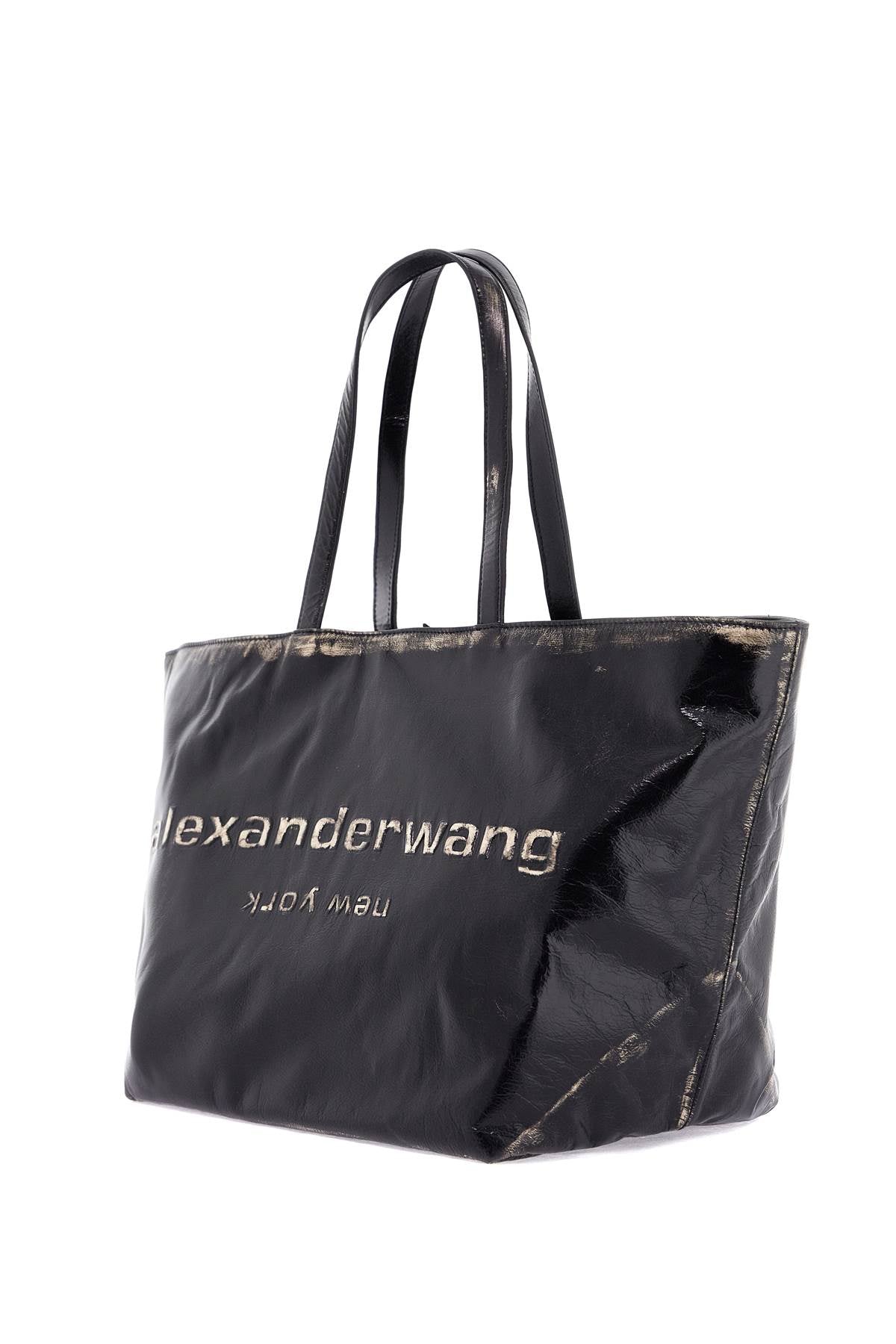 Leather Punch Tote Bag With  - Black