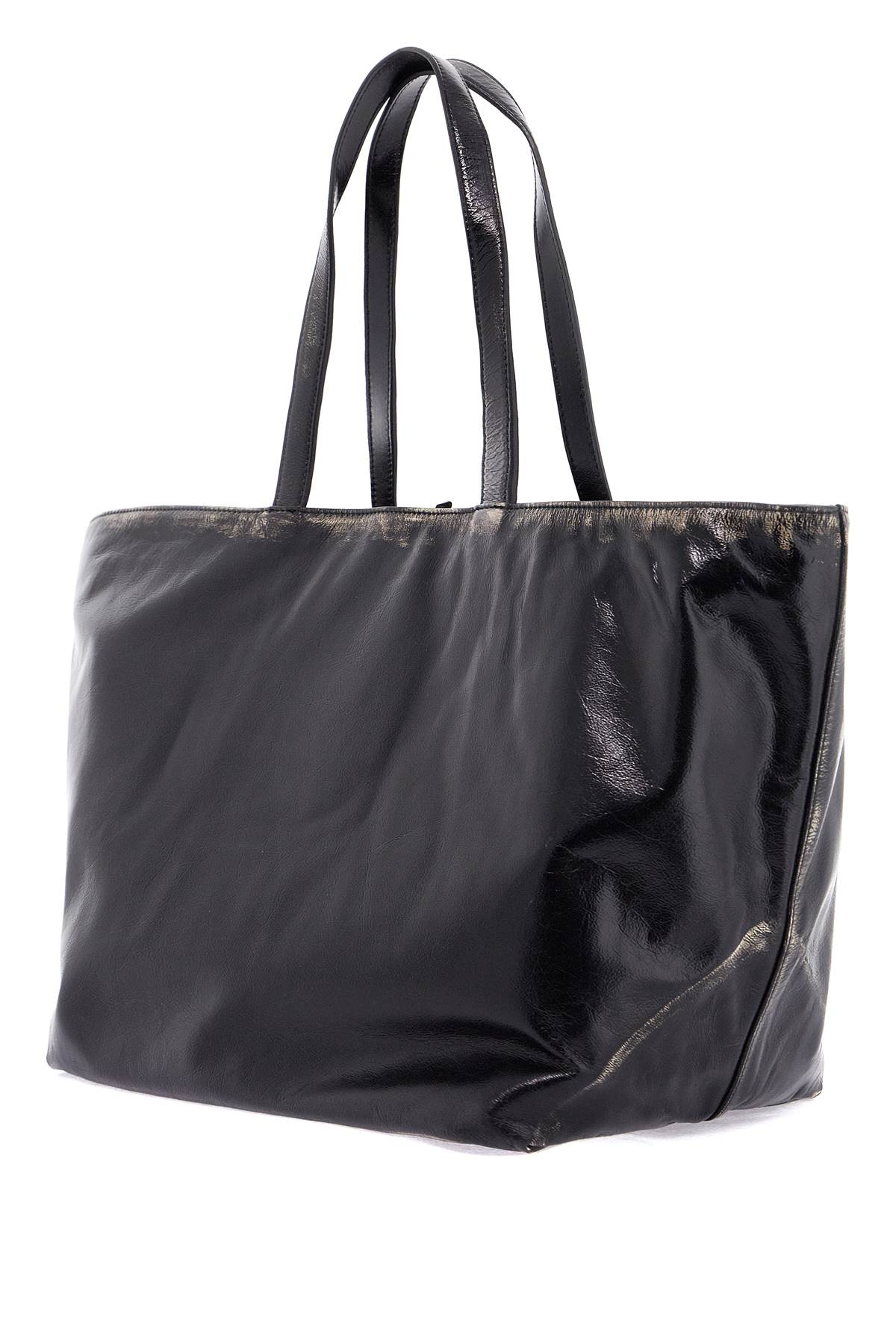 Leather Punch Tote Bag With  - Black