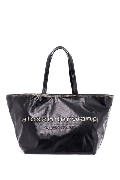 Leather Punch Tote Bag With  - Black