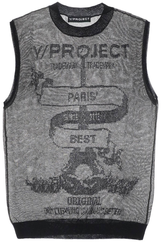 "paris Transparent Knit Mesh Vest  - Black