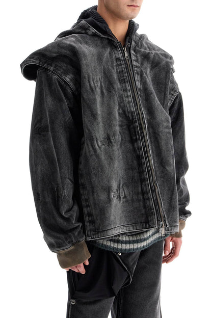 Denim Jacket With Velcro Closure  - Black