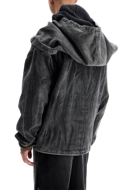 Denim Jacket With Velcro Closure  - Black