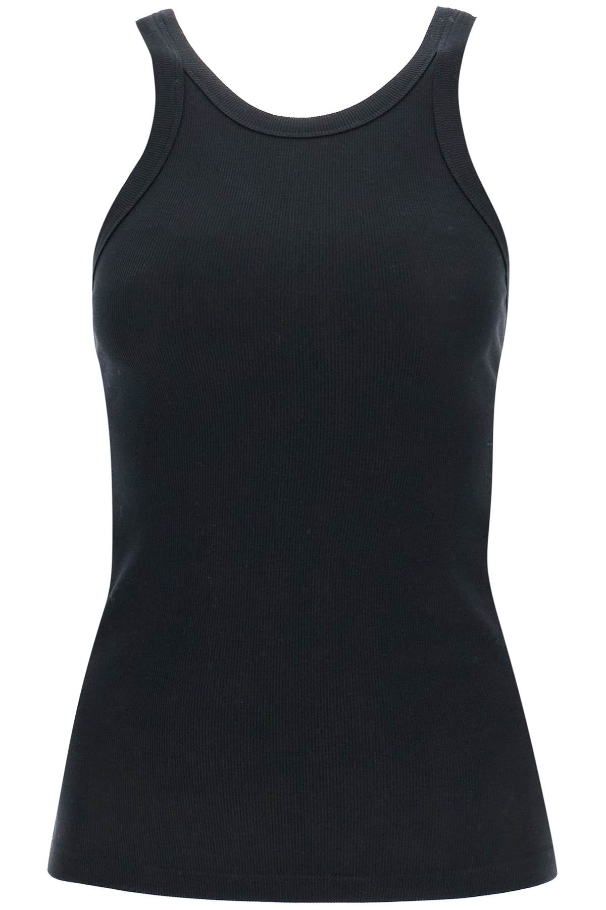 Curved Rib Tank Top  - Black