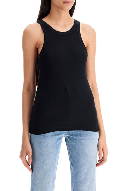 Curved Rib Tank Top  - Black