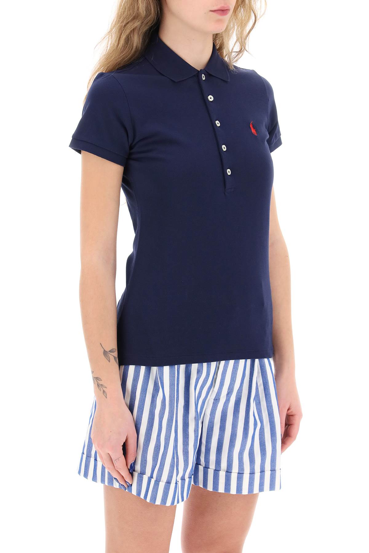 Julie Slim Fit Five Button Polo Shirt  - Blue