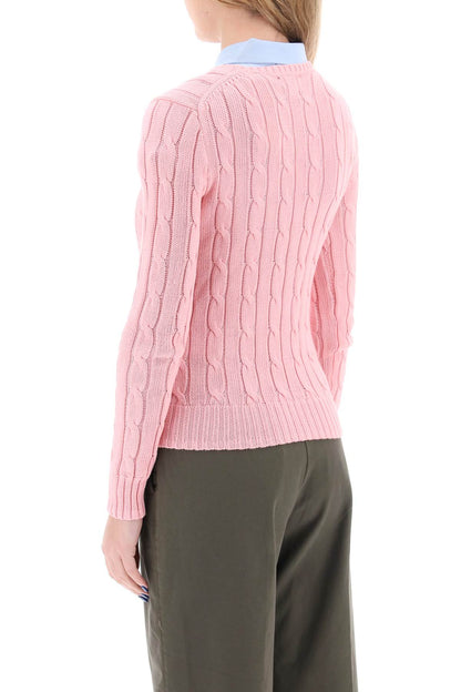 Cable Knit Cotton Sweater  - Pink