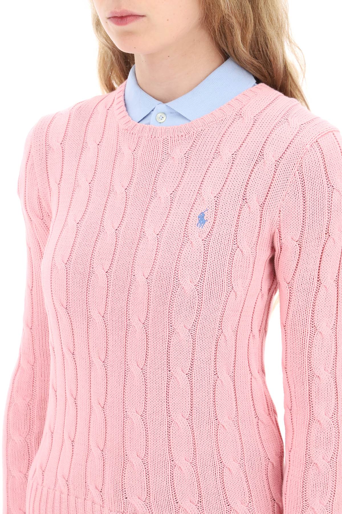 Cable Knit Cotton Sweater  - Pink