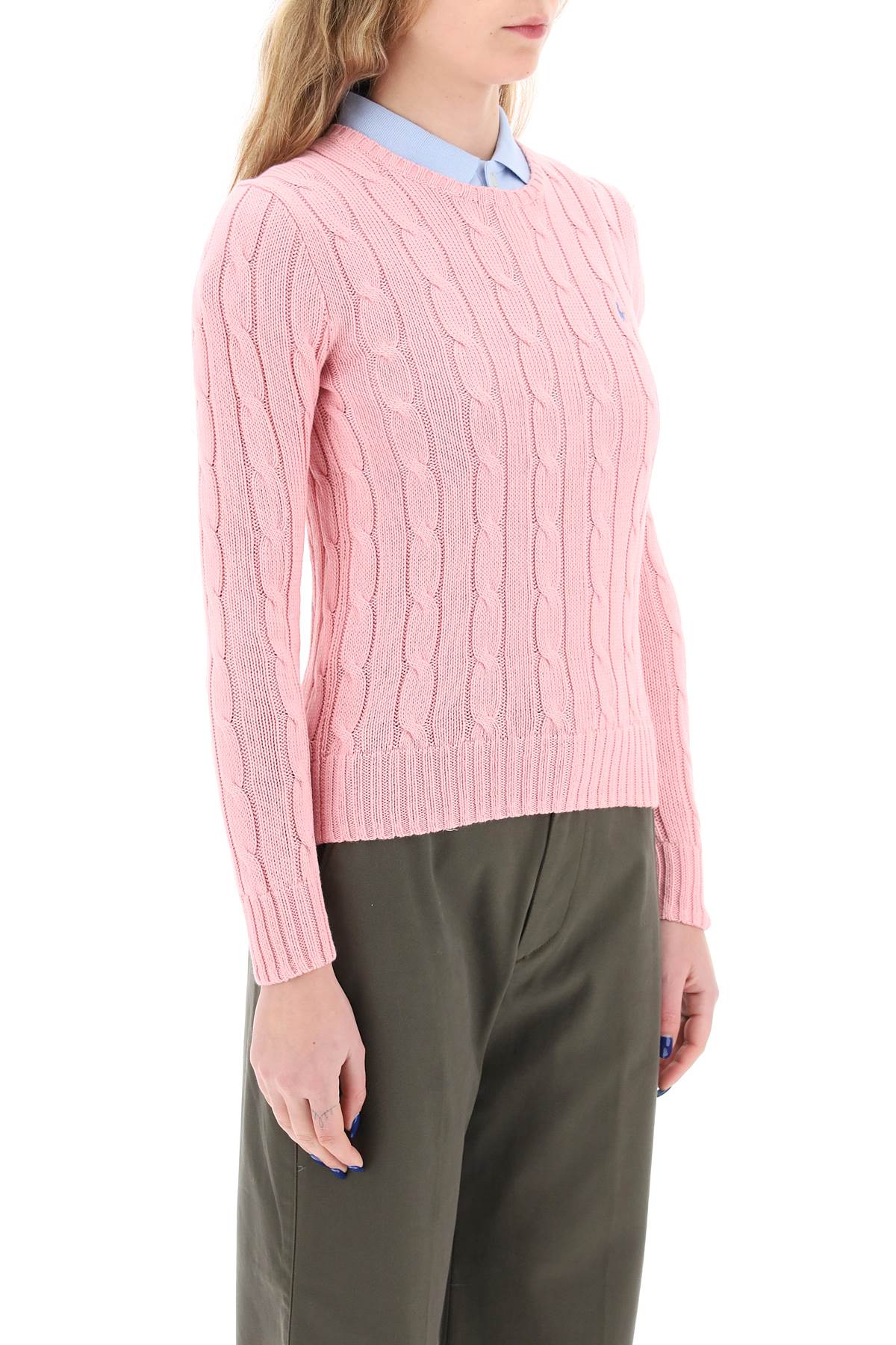 Cable Knit Cotton Sweater  - Pink