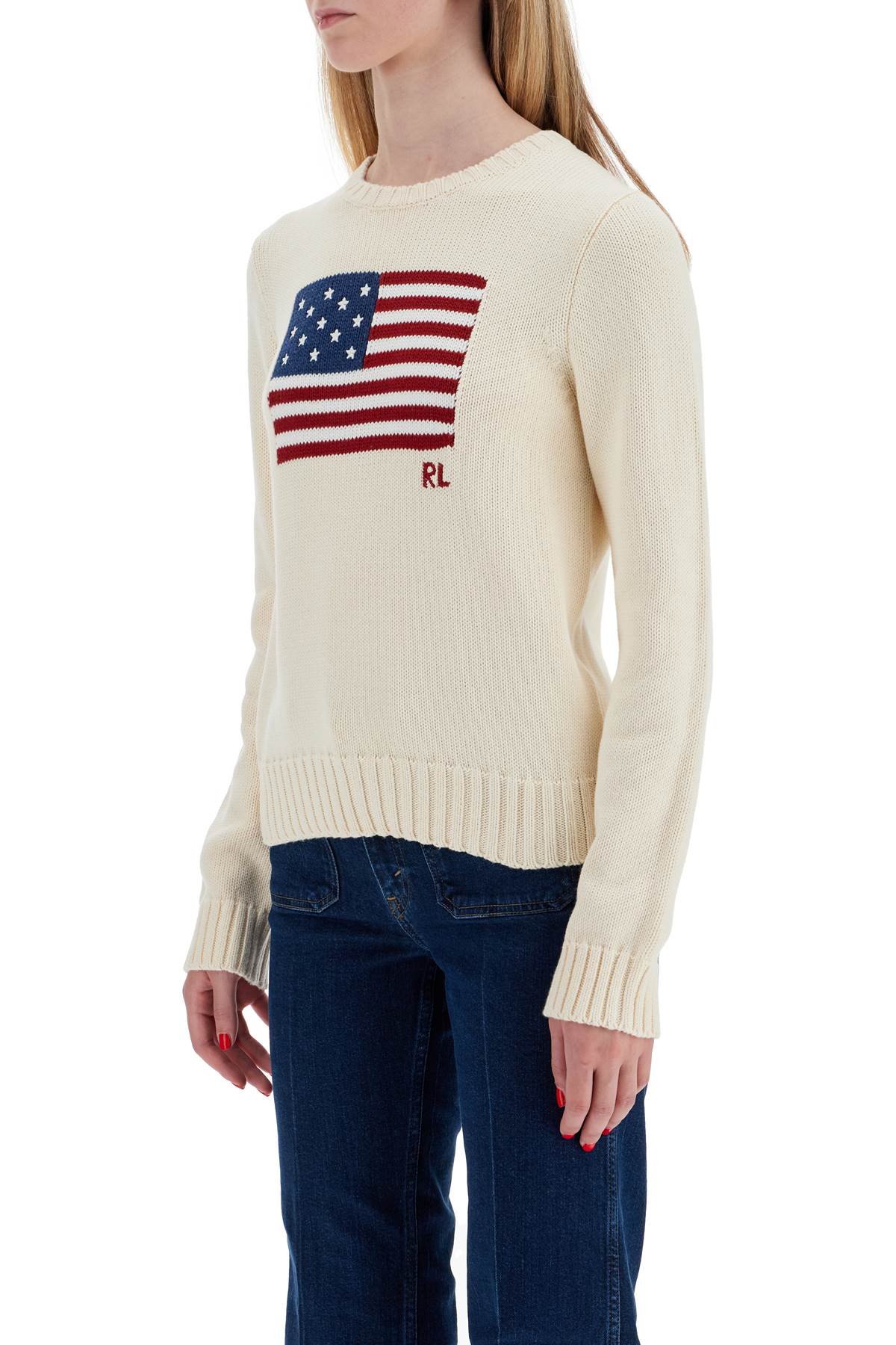 "cotton Pullover With Flag Design  - White