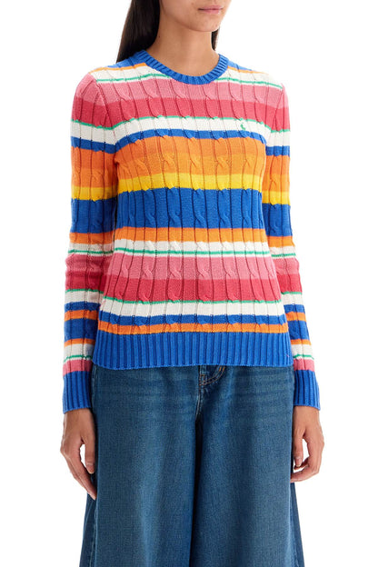 Cotton Crewneck Sweater With Braided Design  - Multicolor