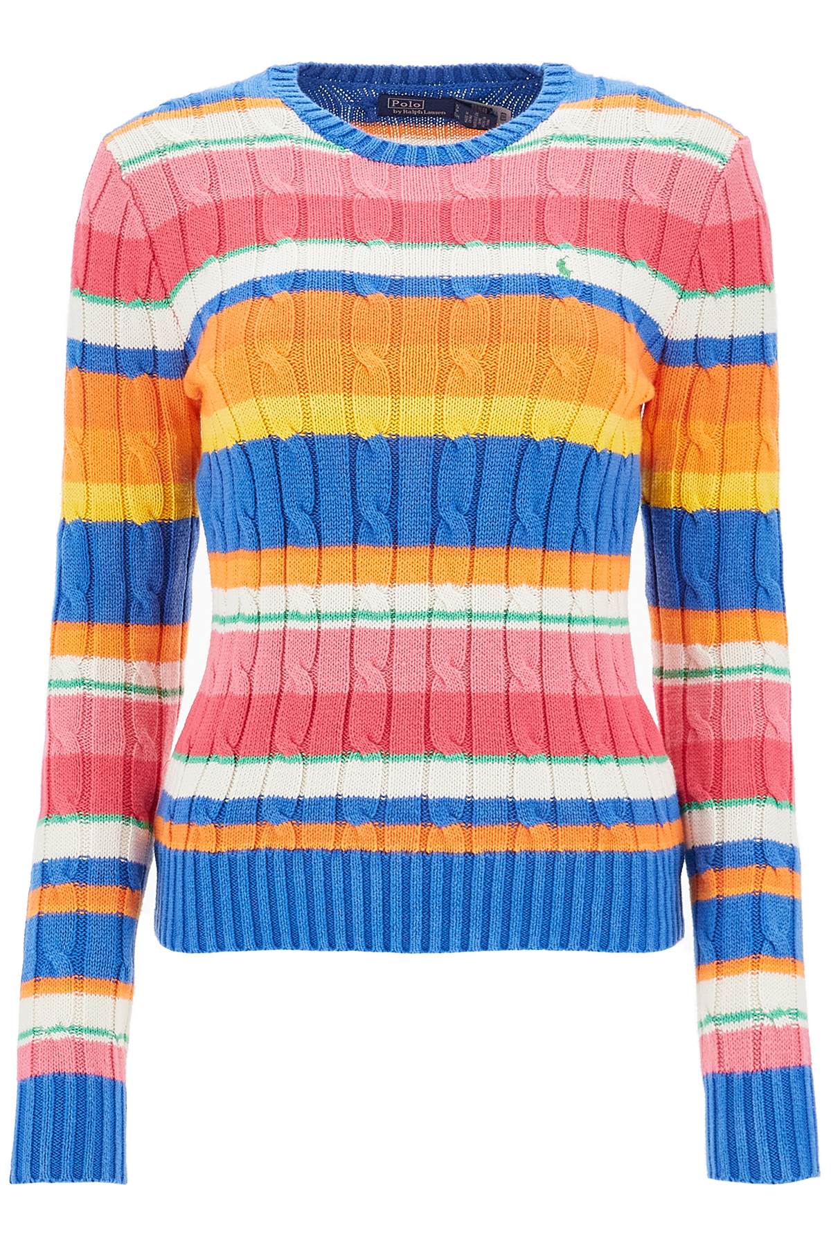 Cotton Crewneck Sweater With Braided Design  - Multicolor