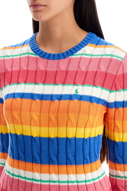 Cotton Crewneck Sweater With Braided Design  - Multicolor