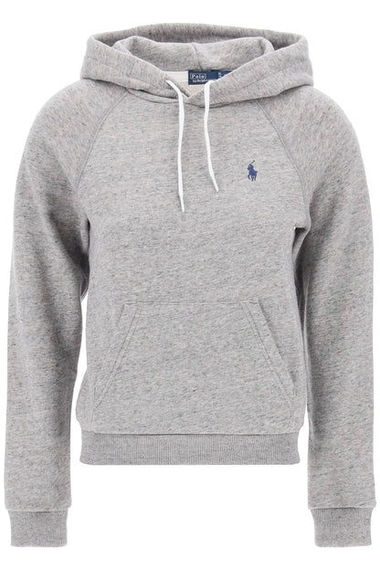 Hooded Sweatshirt With Embroidered Logo  - Grigio