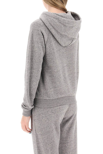 Hooded Sweatshirt With Embroidered Logo  - Grigio