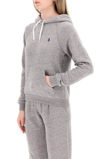 Hooded Sweatshirt With Embroidered Logo  - Grigio