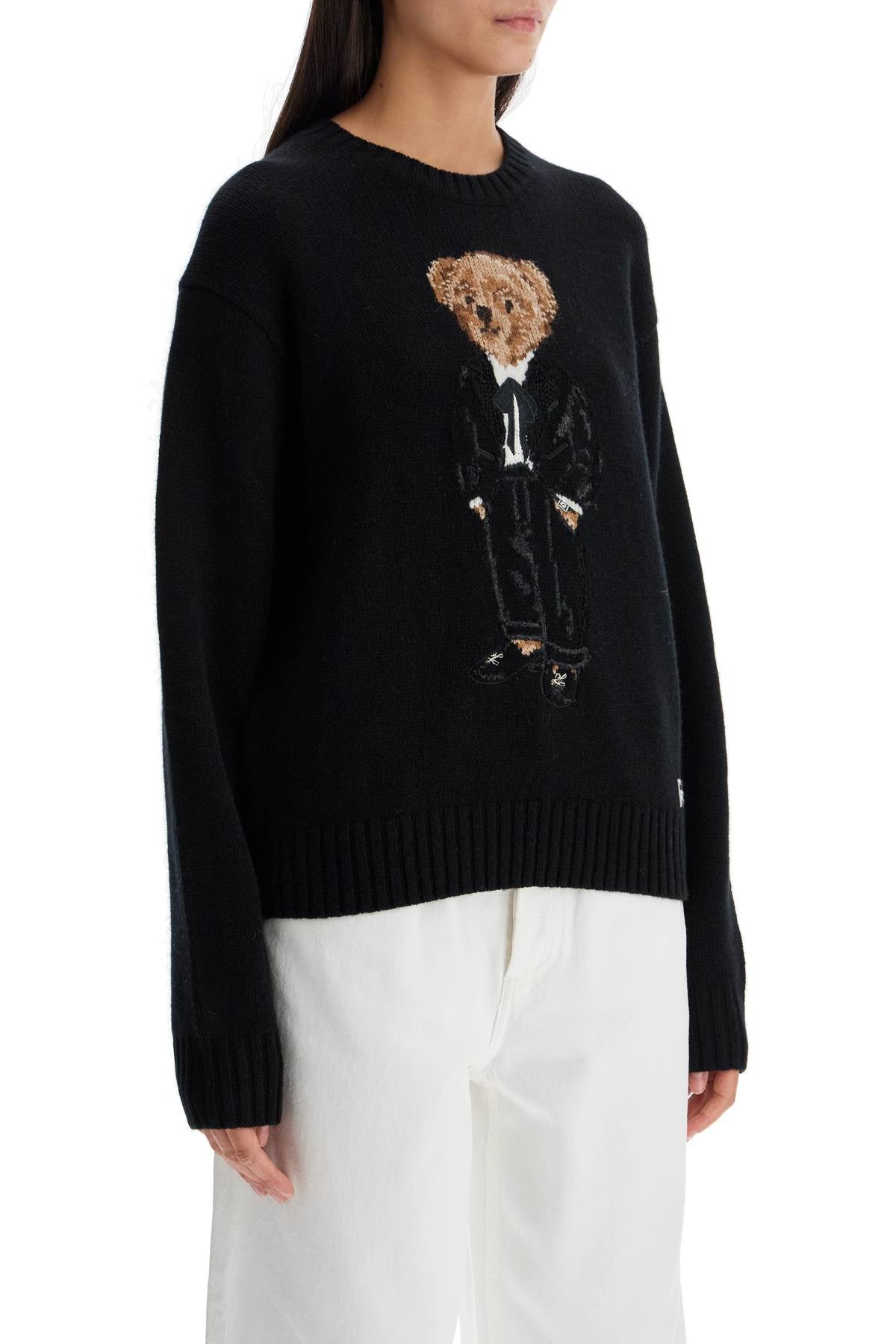 Wool And Cashmere Polo Bear Pullover  - Black