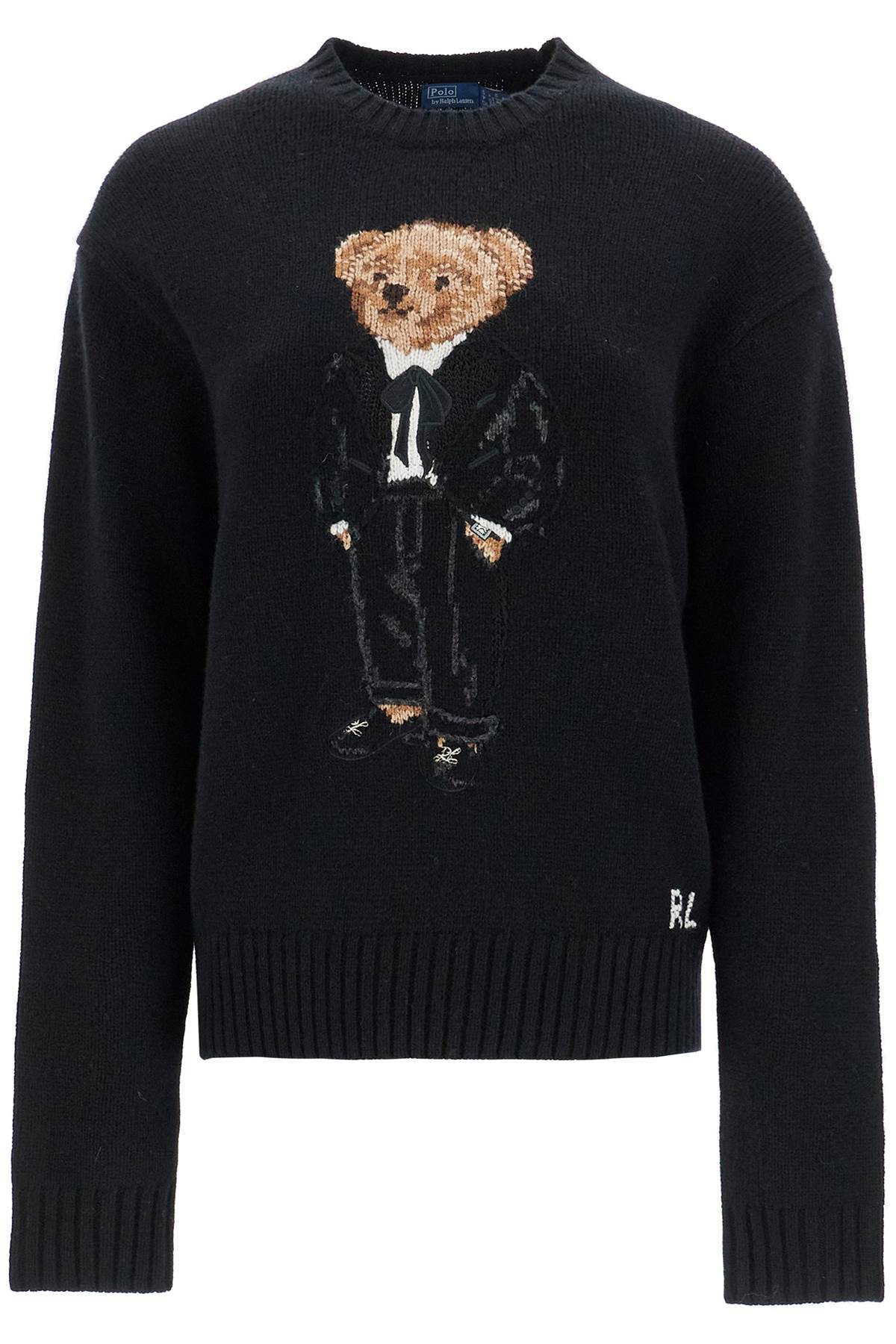 Wool And Cashmere Polo Bear Pullover  - Black