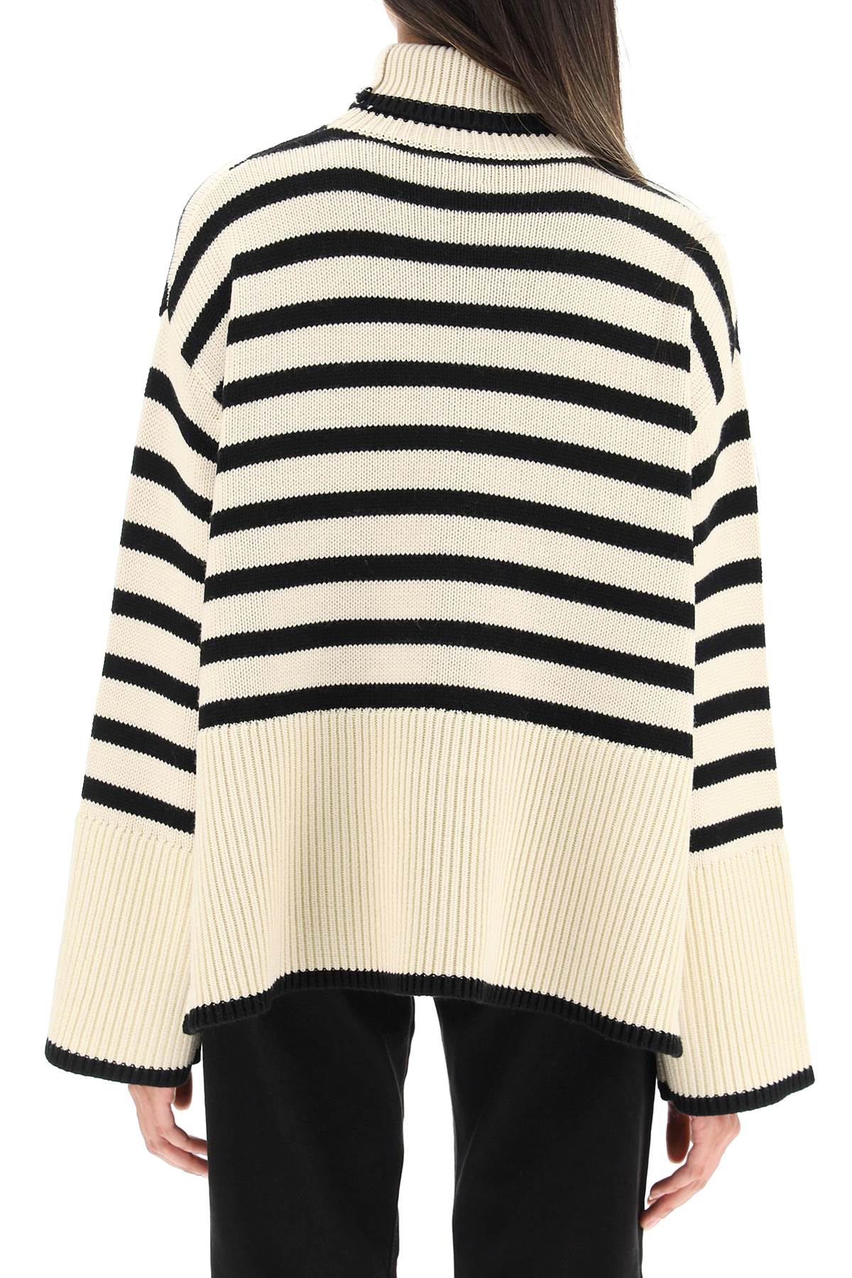 Striped Wool Cotton Turtleneck  - Beige