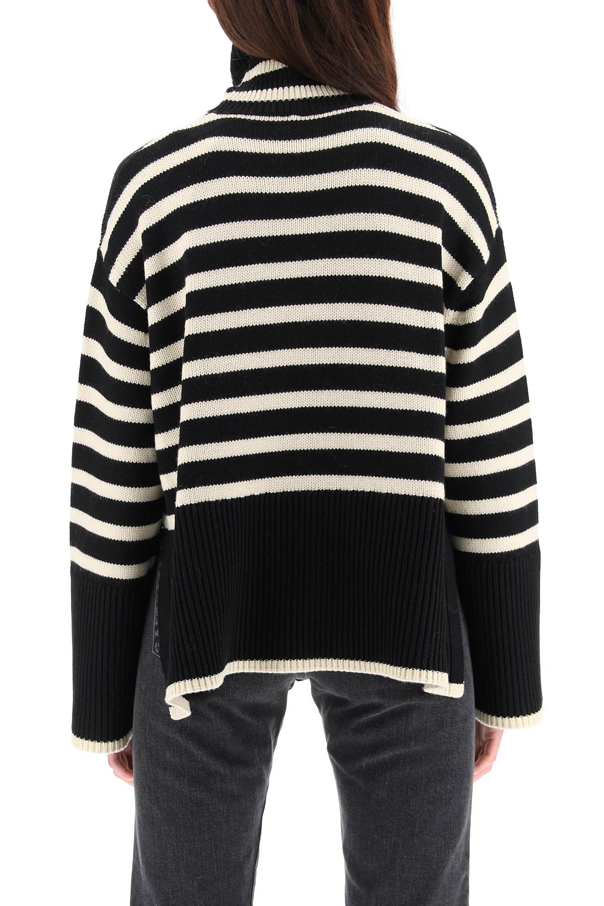 Striped Wool Cotton Turtleneck  - Black