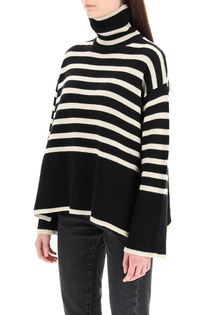 Striped Wool Cotton Turtleneck  - Black