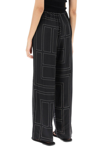 Monogram Silk Pajama Pants  - Black